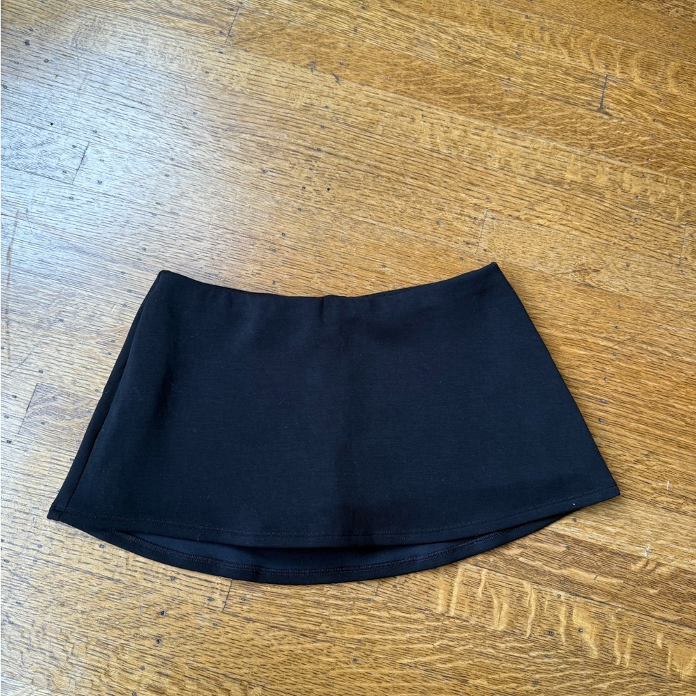 Beige Button Henley Crop Top with Black Mini Skirt - Picture 3 of 4